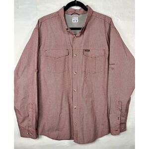 Columbia Men's Red and White Small Check Button-Down Shirt